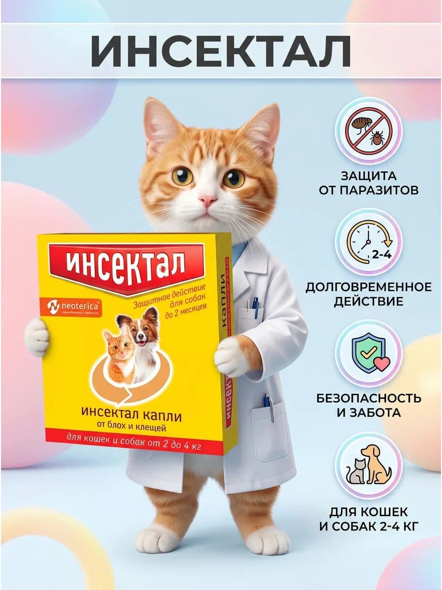 Инсектал 2-4 кг против паразитов и блох у животных 1 пипетка