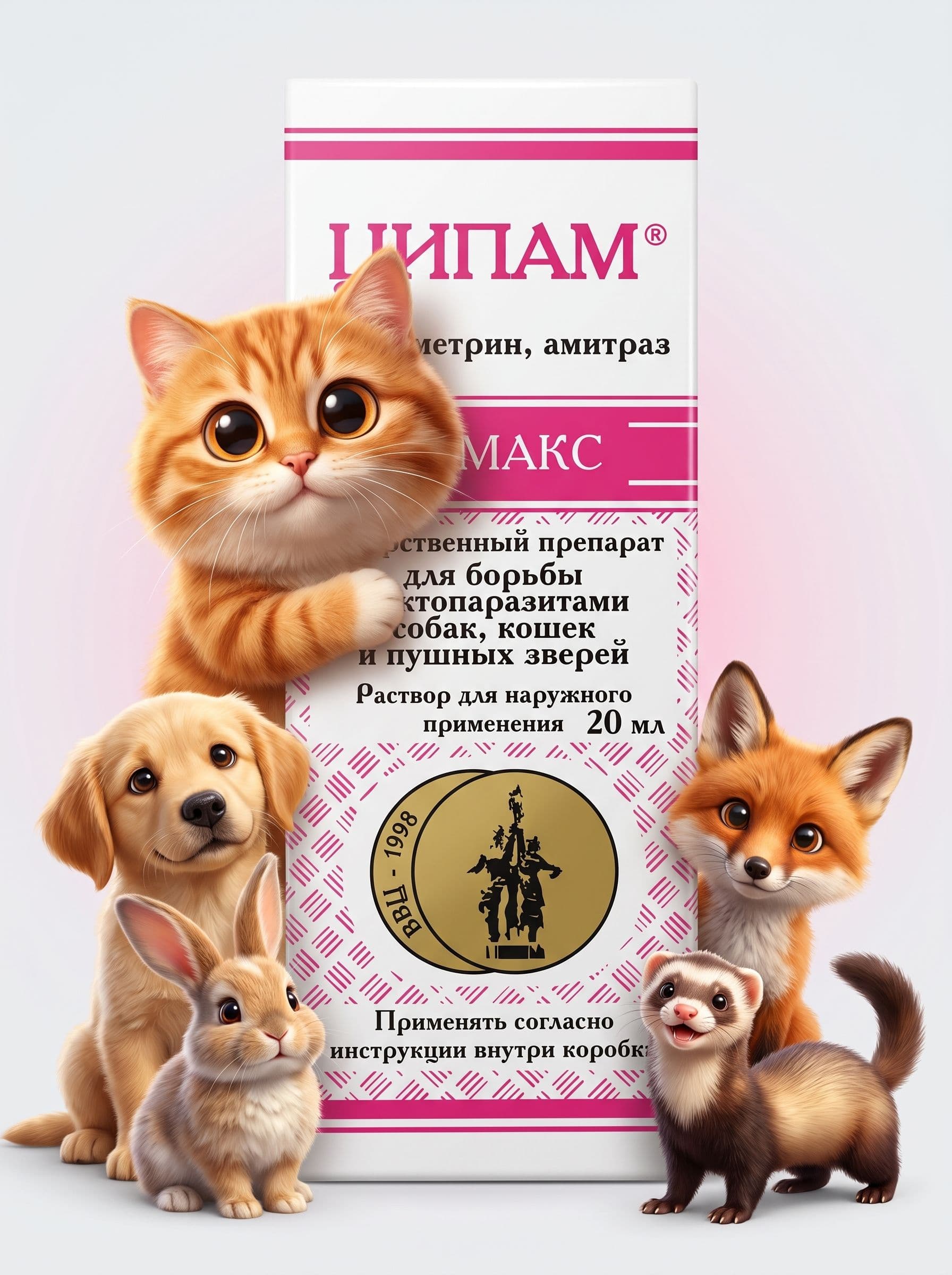 Ципам, препарат для борьбы с эктопаразитами животных, 20мл