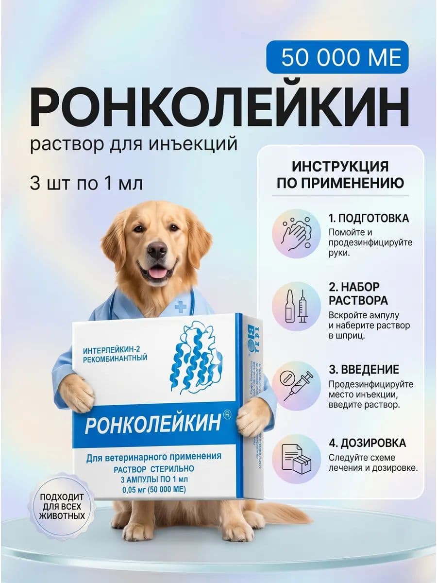 Ронколейкин 50 000 МЕ, раствор для инъекций, 1 мл, 3 шт