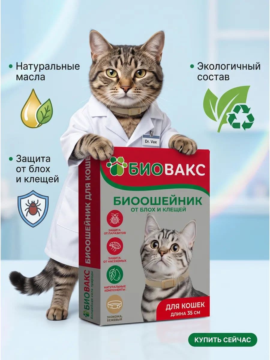 Ошейник от блох и клещей для кошек, 35 см Бежевый