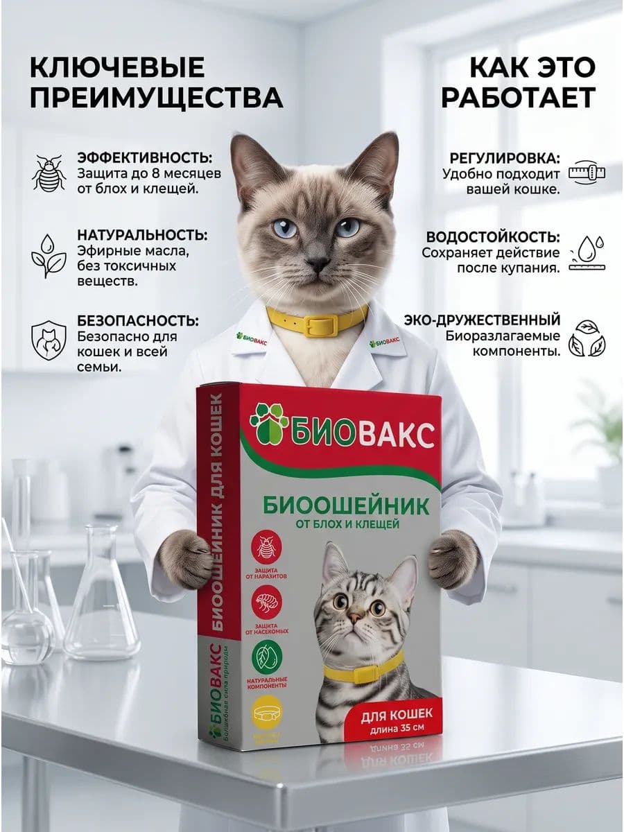 Ошейник от блох и клещей для кошек, 35 см Желтый