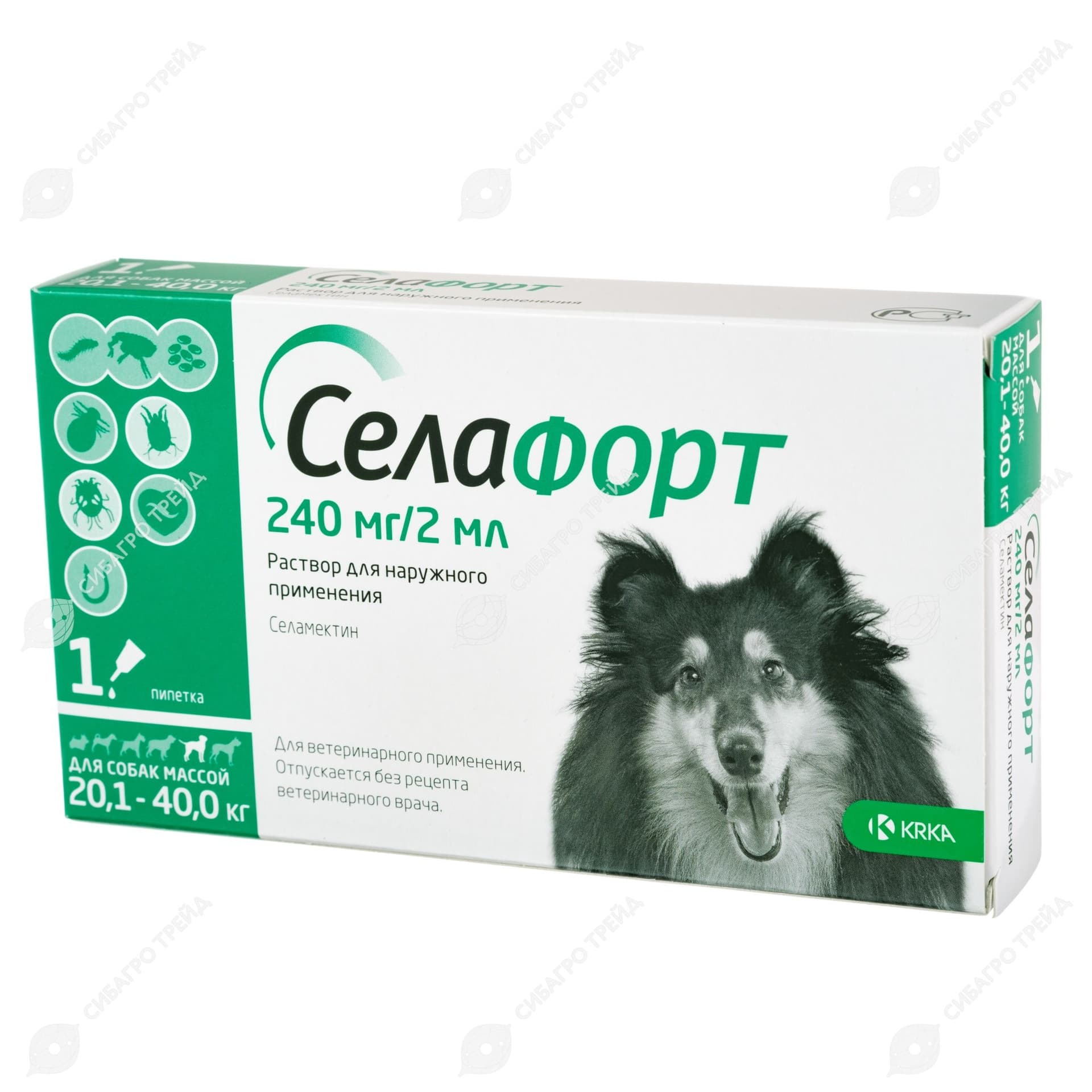 Селафорт капли на холку от блох и клещей для собак массой 20,1 40 кг, 1 пипетка 240 мг / 2 мл