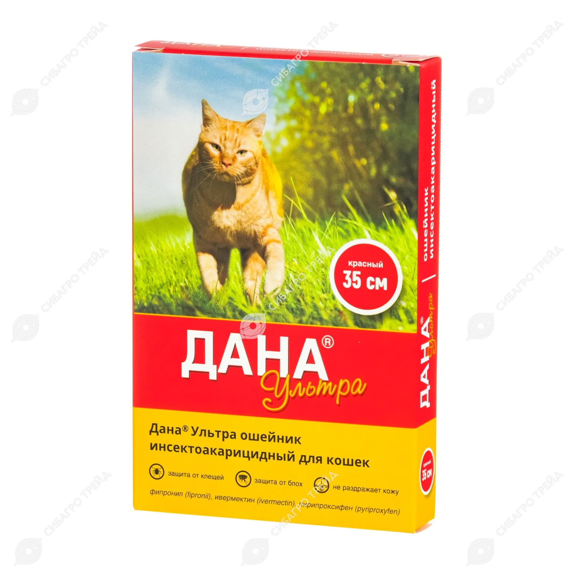 Дана Ультра инсектоакарицидный ошейник для кошек, 35см, красный