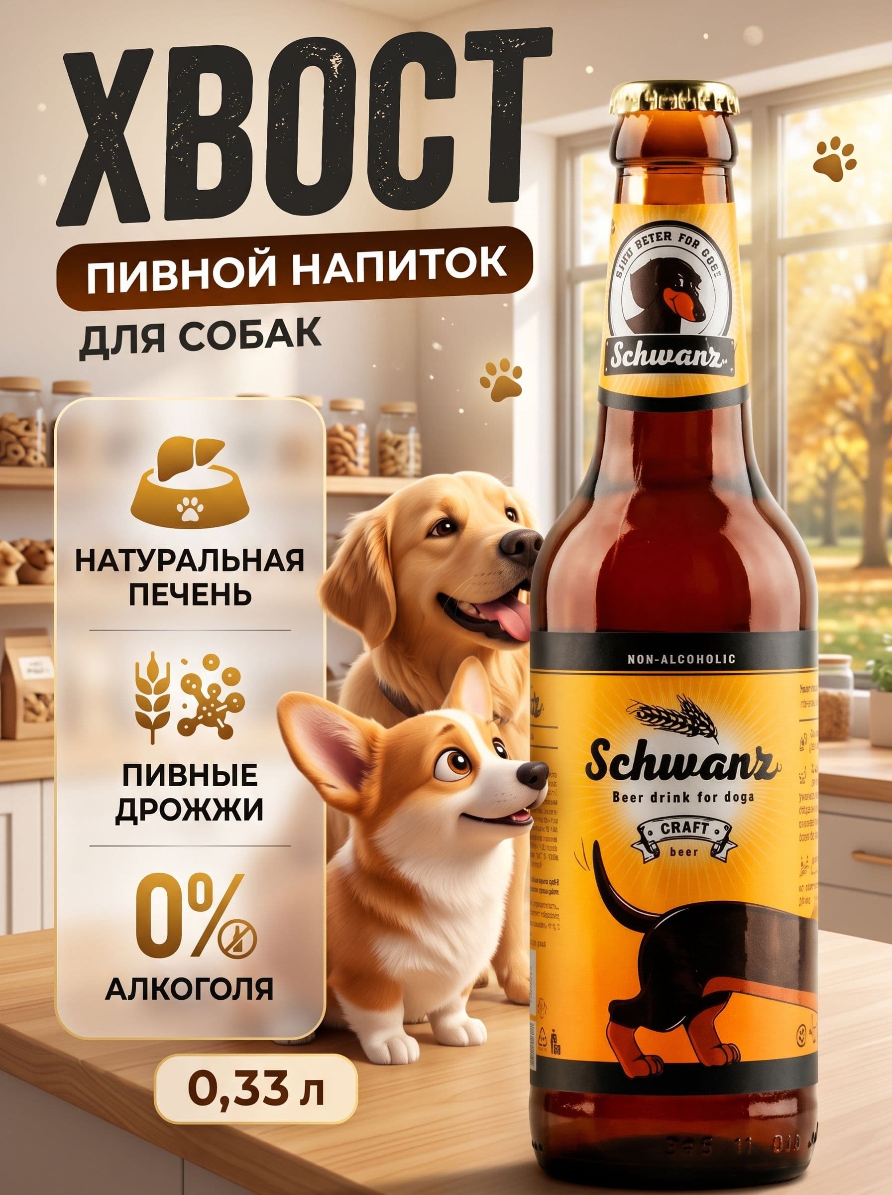 Пивной напиток для собак "ХВОСТ" ("SCHWANZ"), 0,33 л