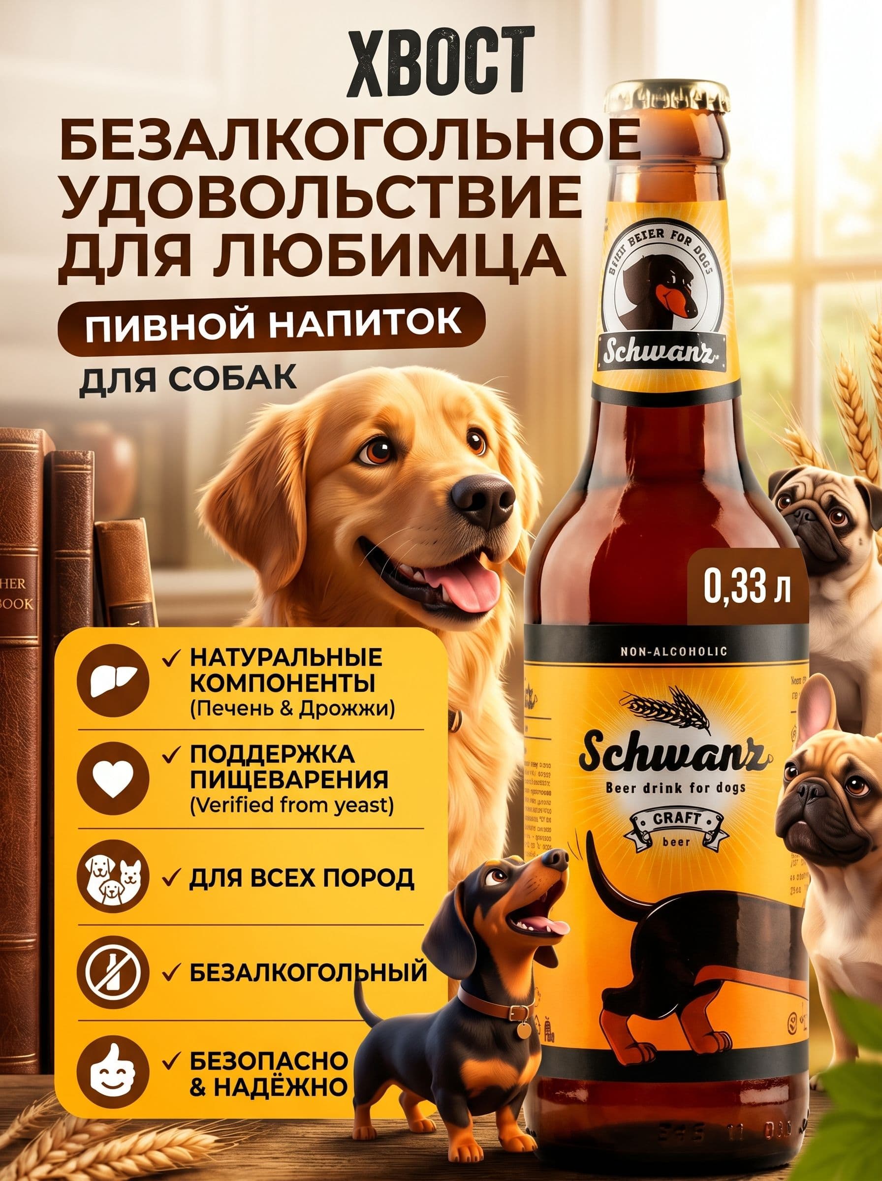 Пивной напиток для собак "ХВОСТ" ("SCHWANZ"), 0,33 л