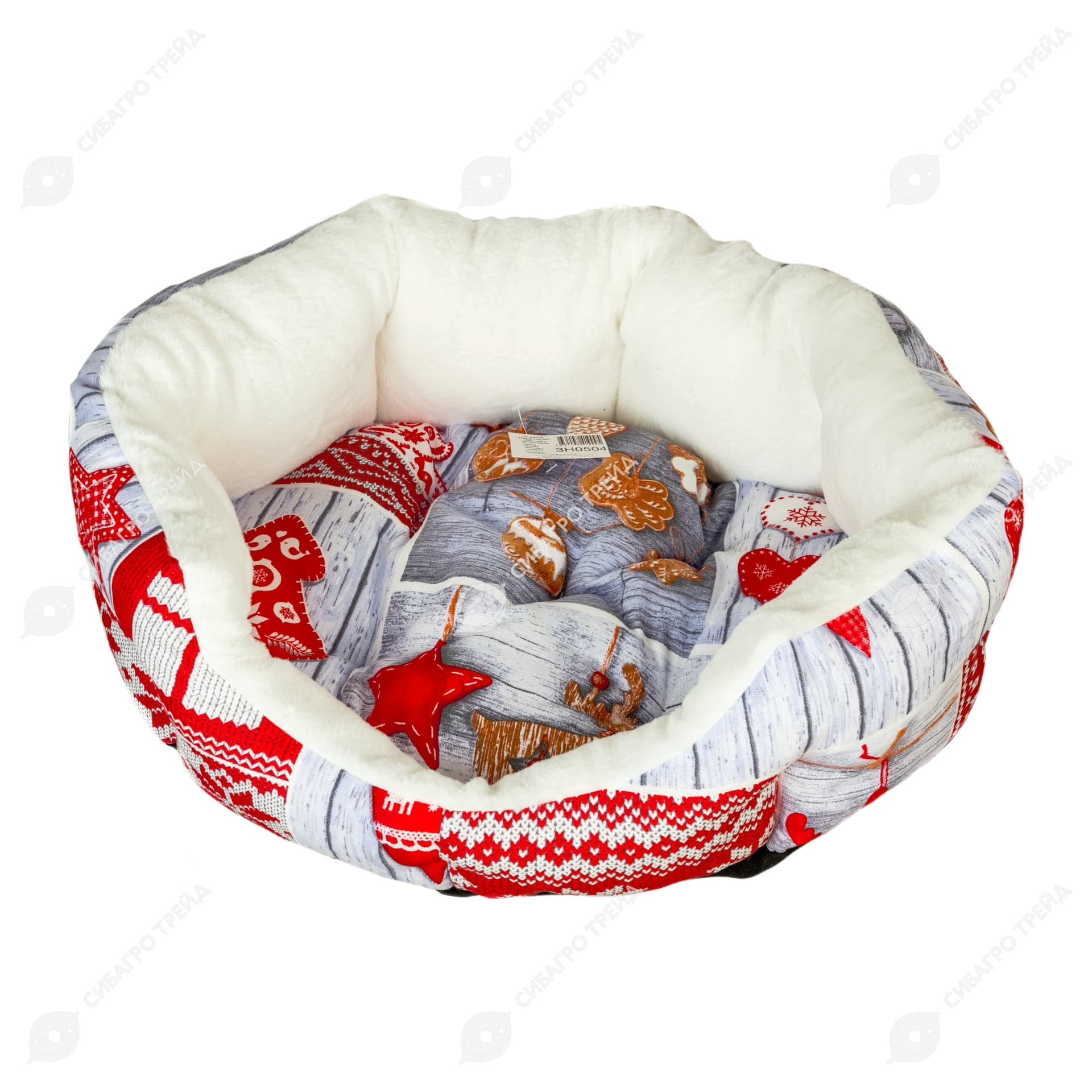 Лежанка "Новогодние чудеса" № 1 (белый мех) 50*40*16