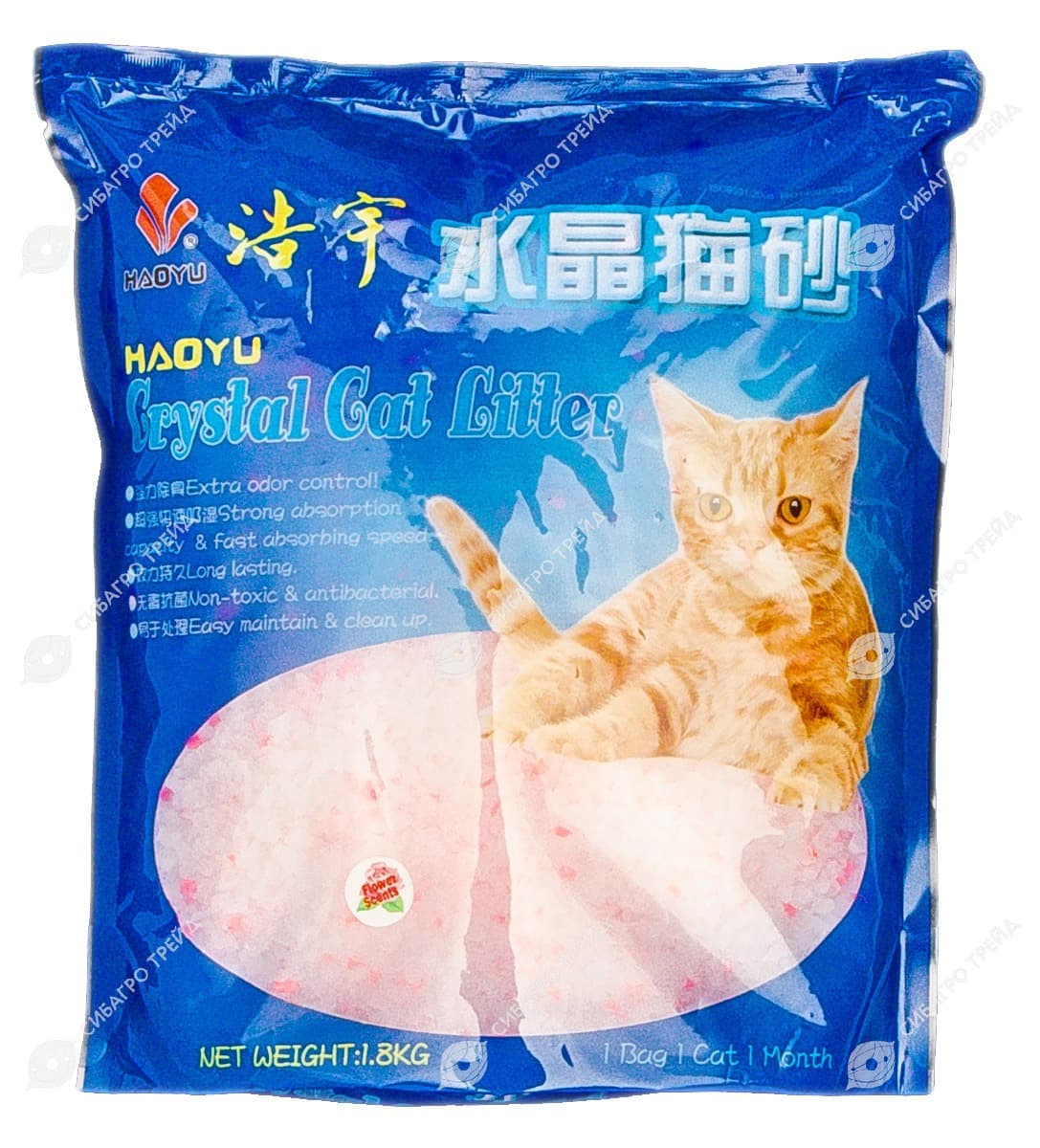 Наполнитель для кошачьего туалета Crystal Cat силикагелевый, аромат цветочный, 1,8 кг
