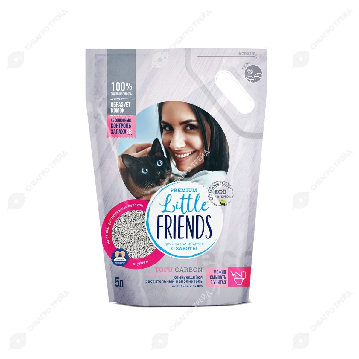 Наполнитель для кошачьего туалета Little Friends тофу комкующийся, с активированным углём, 2,5 кг