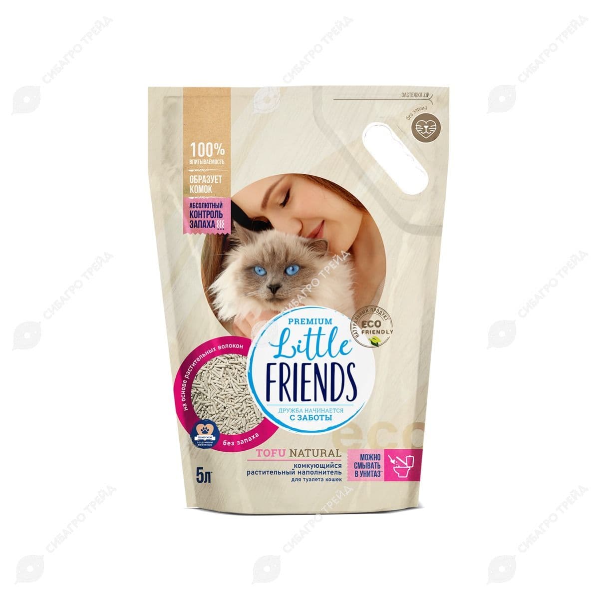 Наполнитель для кошачьего туалета Little Friends тофу комкующийся, натуральный, 2,5 кг