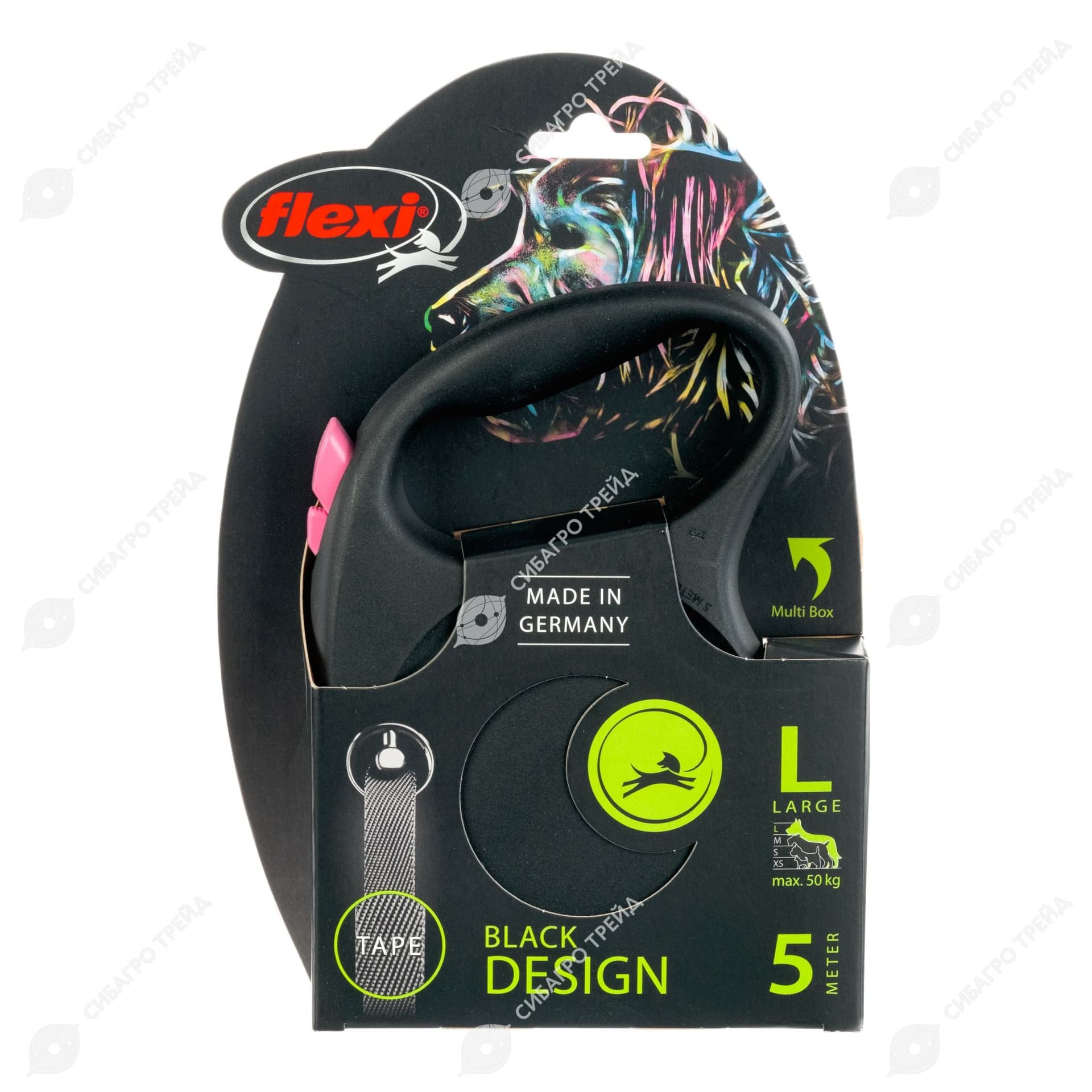 Рулетка Флекси Black Design L 5м, до 50кг ремень(розов)
