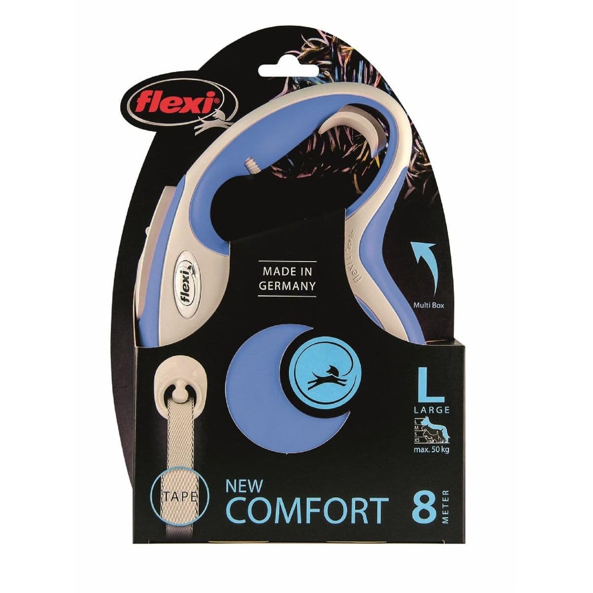 Рулетка Флекси New Comfort L 8м, до 50кг ремень(син)