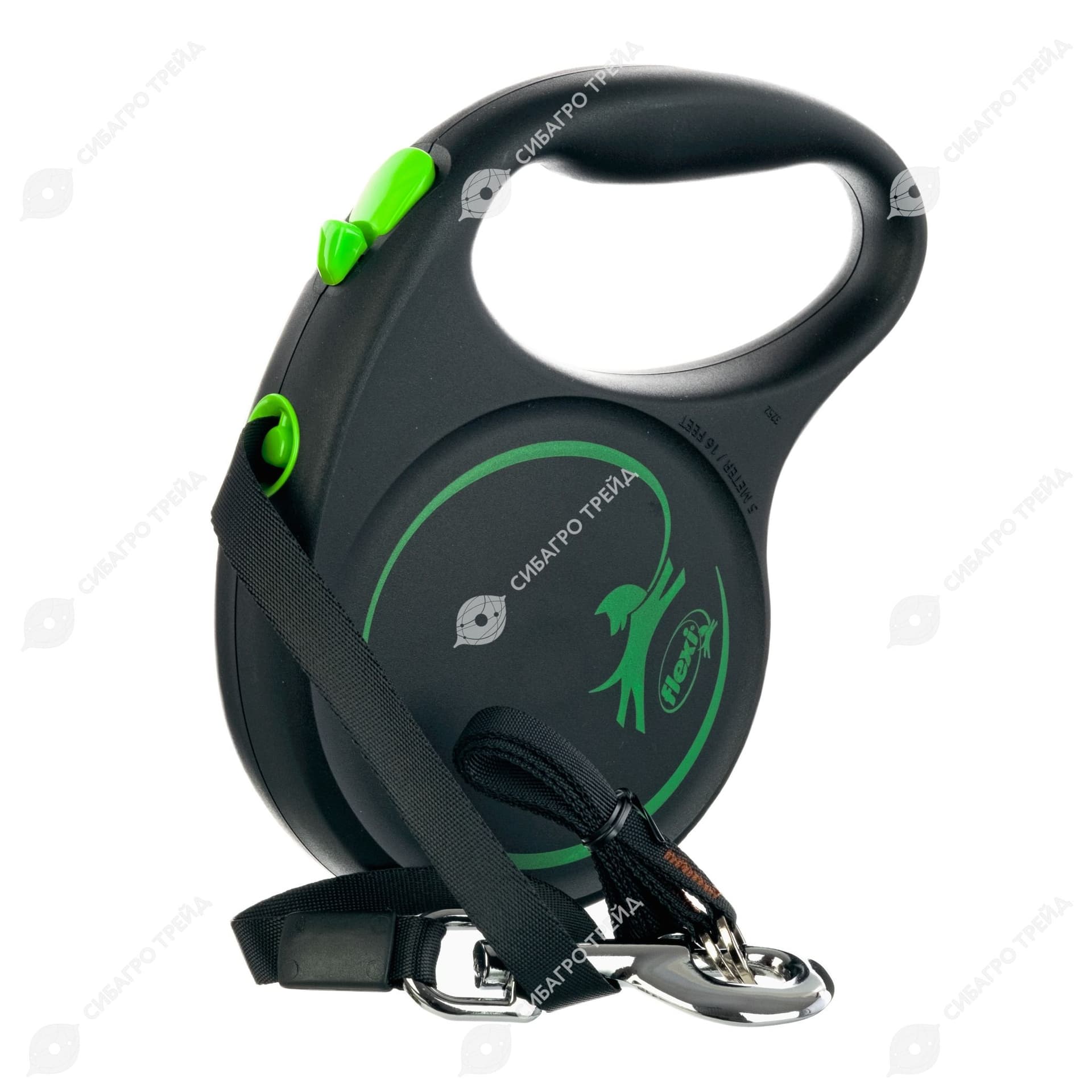 Рулетка Флекси Black Design L 5м, до 50кг ремень(зелен)