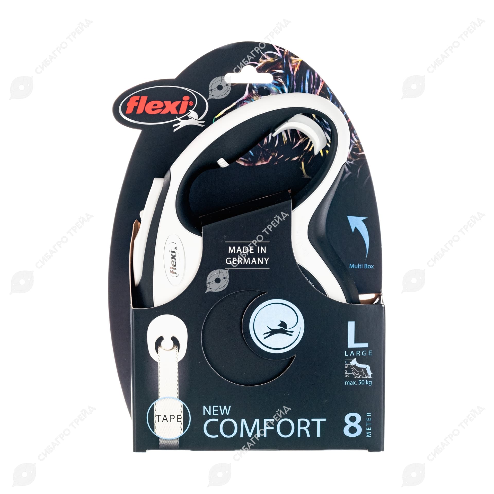 Рулетка Флекси New Comfort L 8м, до 50кг ремень(чёрн)