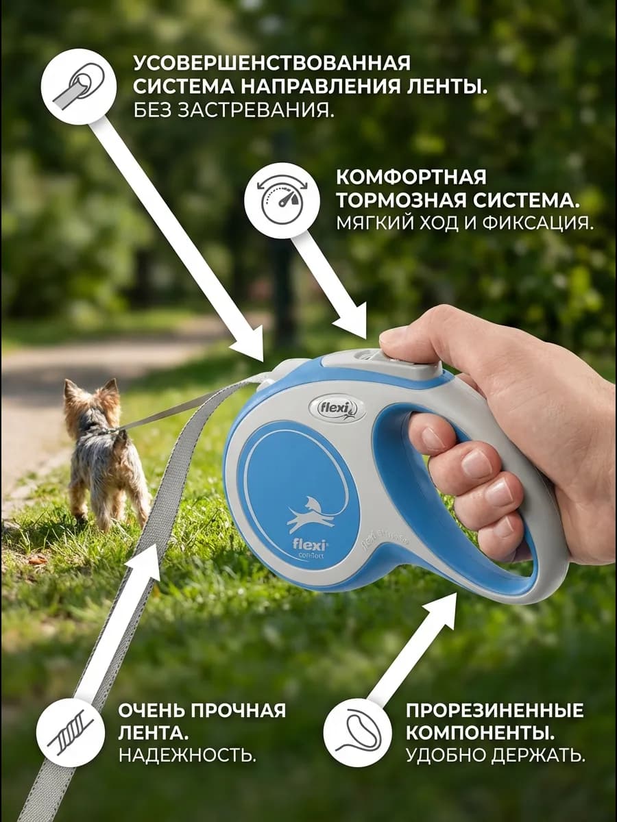 Рулетка Флекси New Comfort S 5м, до 15кг ремень(чёрн)