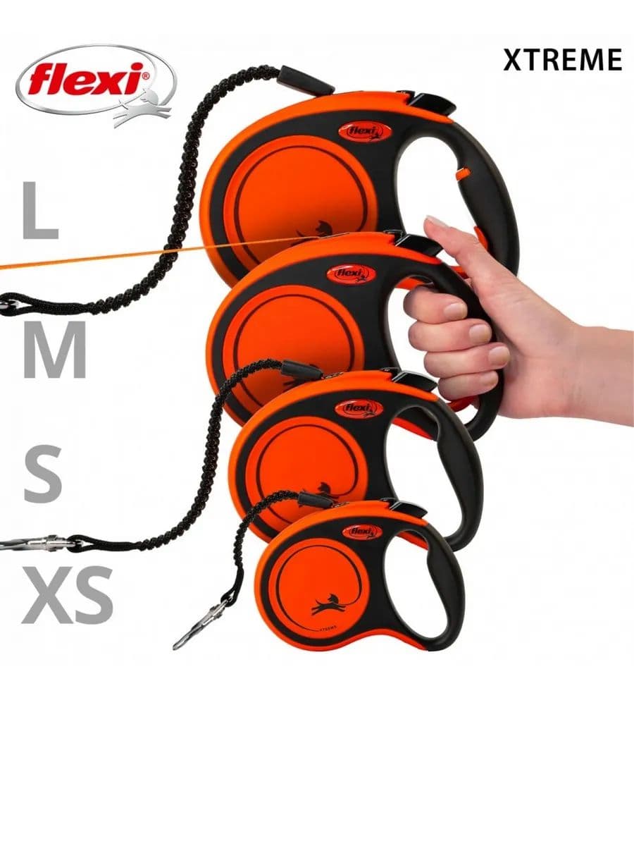 Рулетка Флекси Xtreme L 5м, до 65кг ремень(чёрн-оранж)