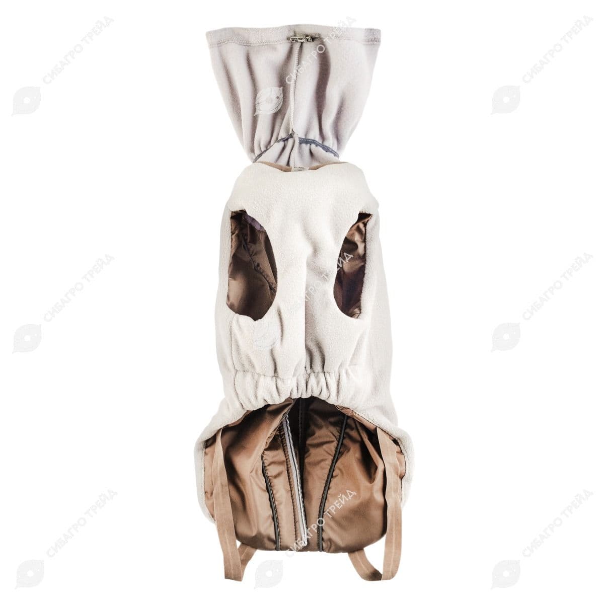 Жилет зимний с капюшоном для собак Аляска бежевый, размер 55-1 (длина спины 55 см)