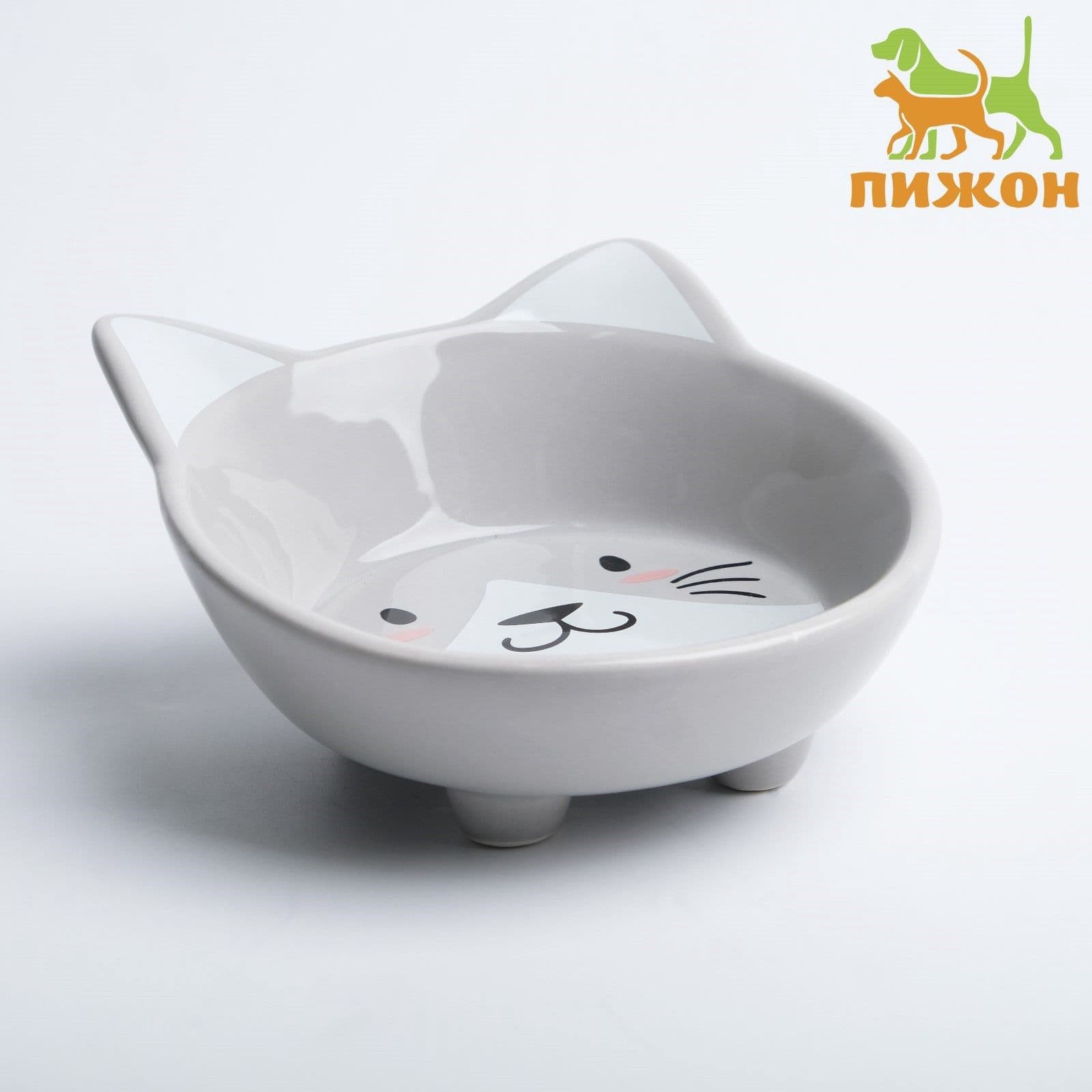 Миска для кошек керамическая 150 мл серая, 14 x 12,5 x 6,5 cм