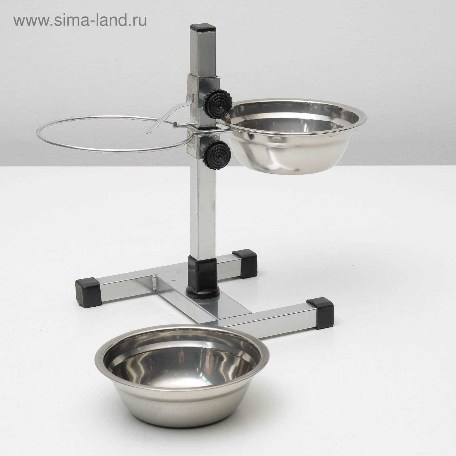 Подставка с мисками, 2 х 500 мл, высота 30 см, разборная с верхним фиксатором, хром