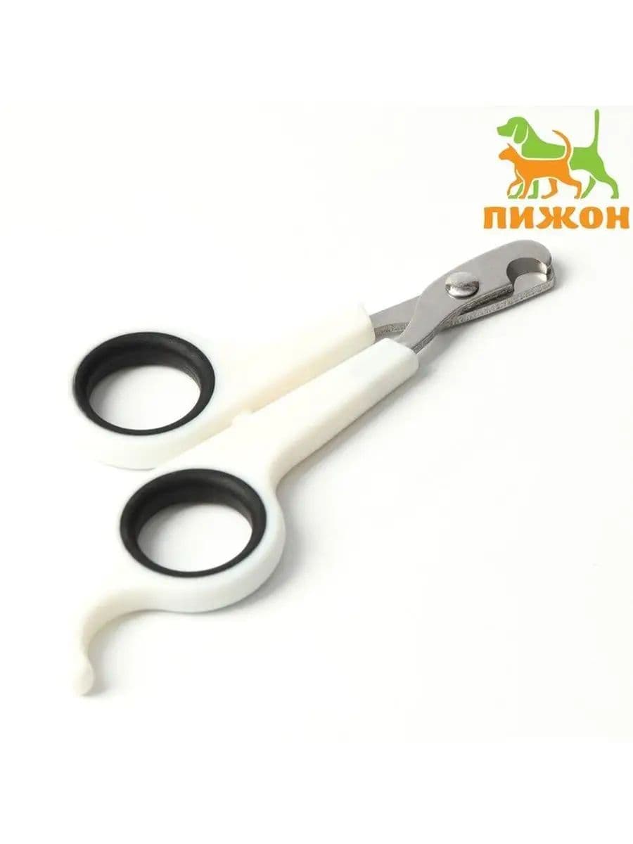 Ножницы-когтерезы Пижон Premium изогнутые, с упором для пальца, бело-голубые