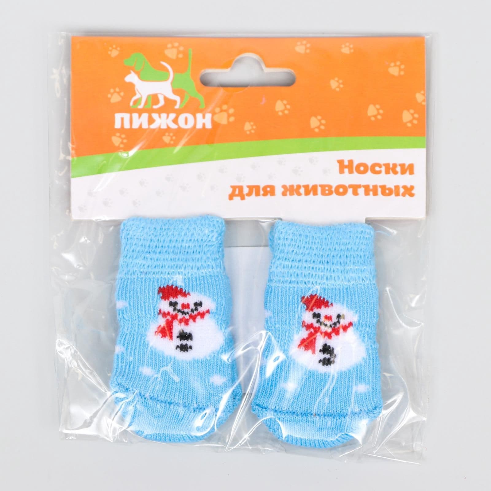 Носки для собак мелких пород, размер S новогодние, снеговик синие