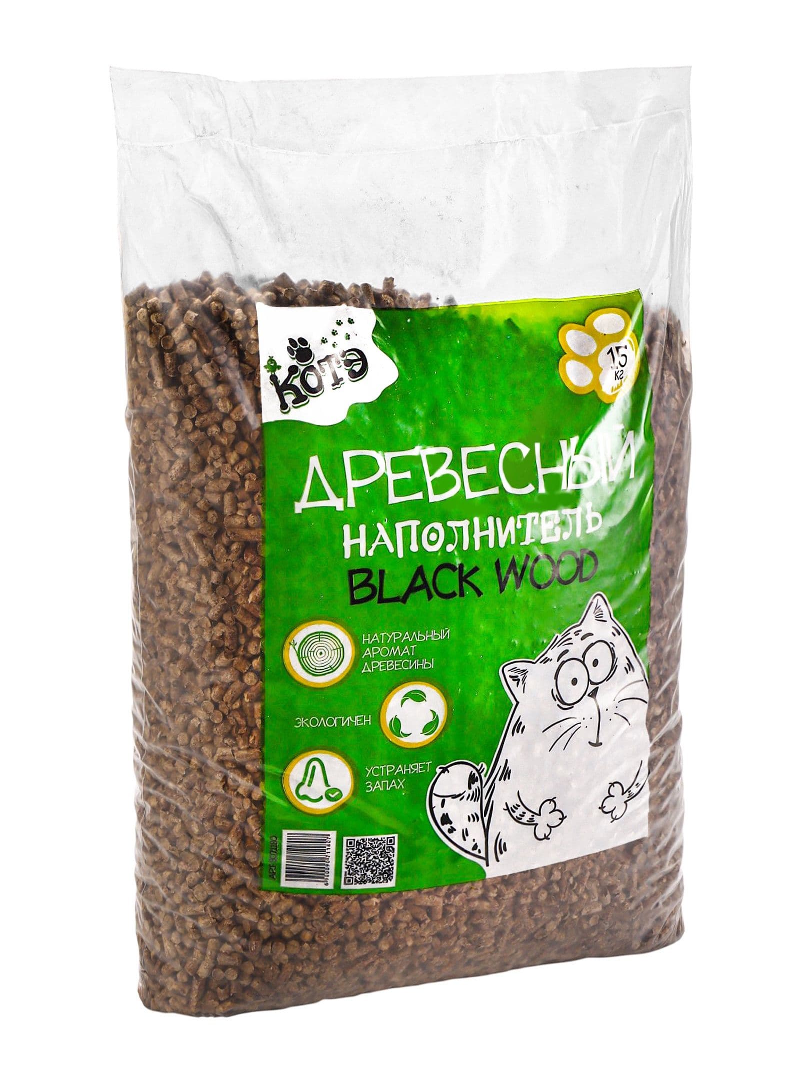 Наполнитель древесный для кошачьего туалета "КОТЭ" Blackwood, 15 кг