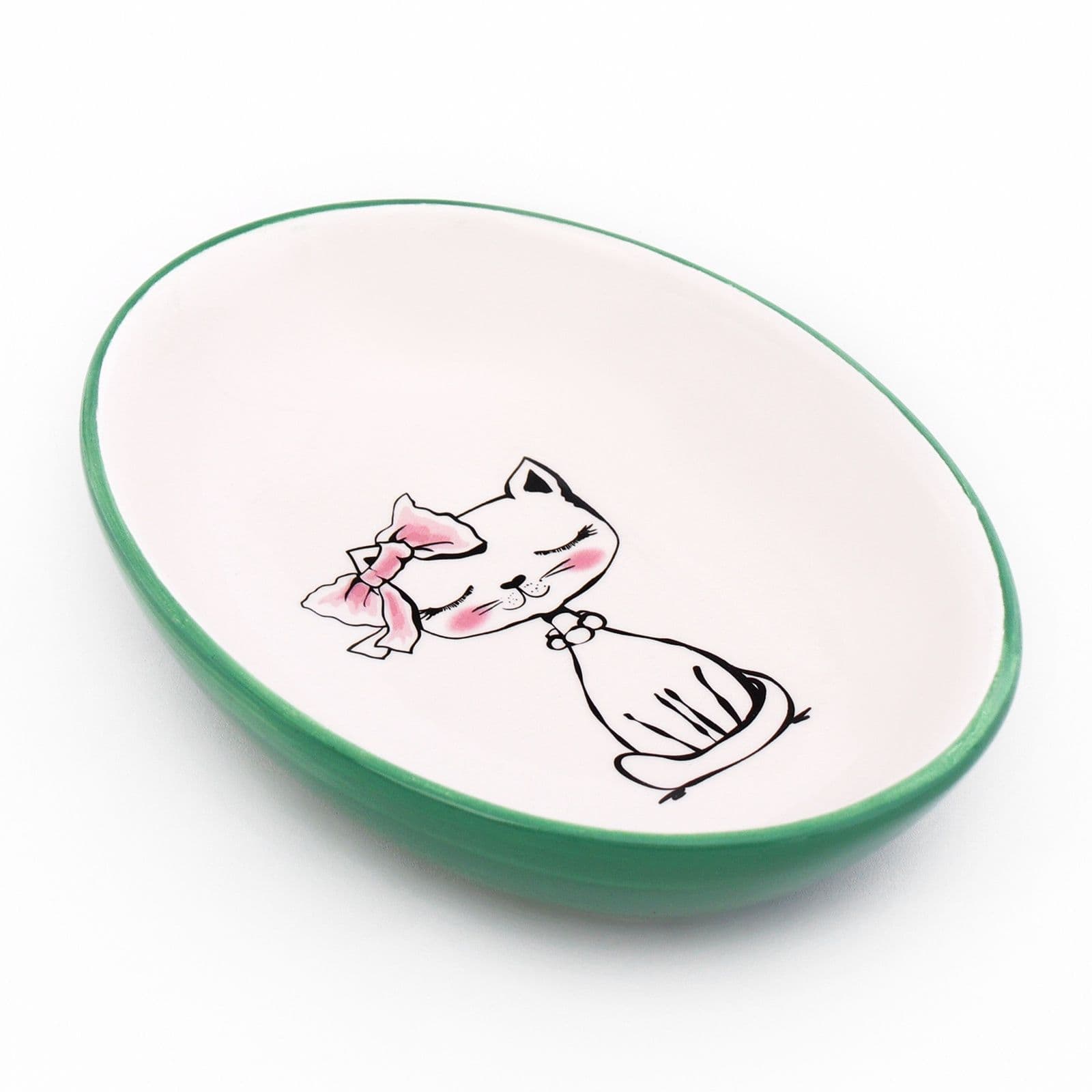 Миска керамическая для кошек и котят, 200 мл, 15,7 х 11,3 х 3,8 см, для воды и корма, зеленая/белая