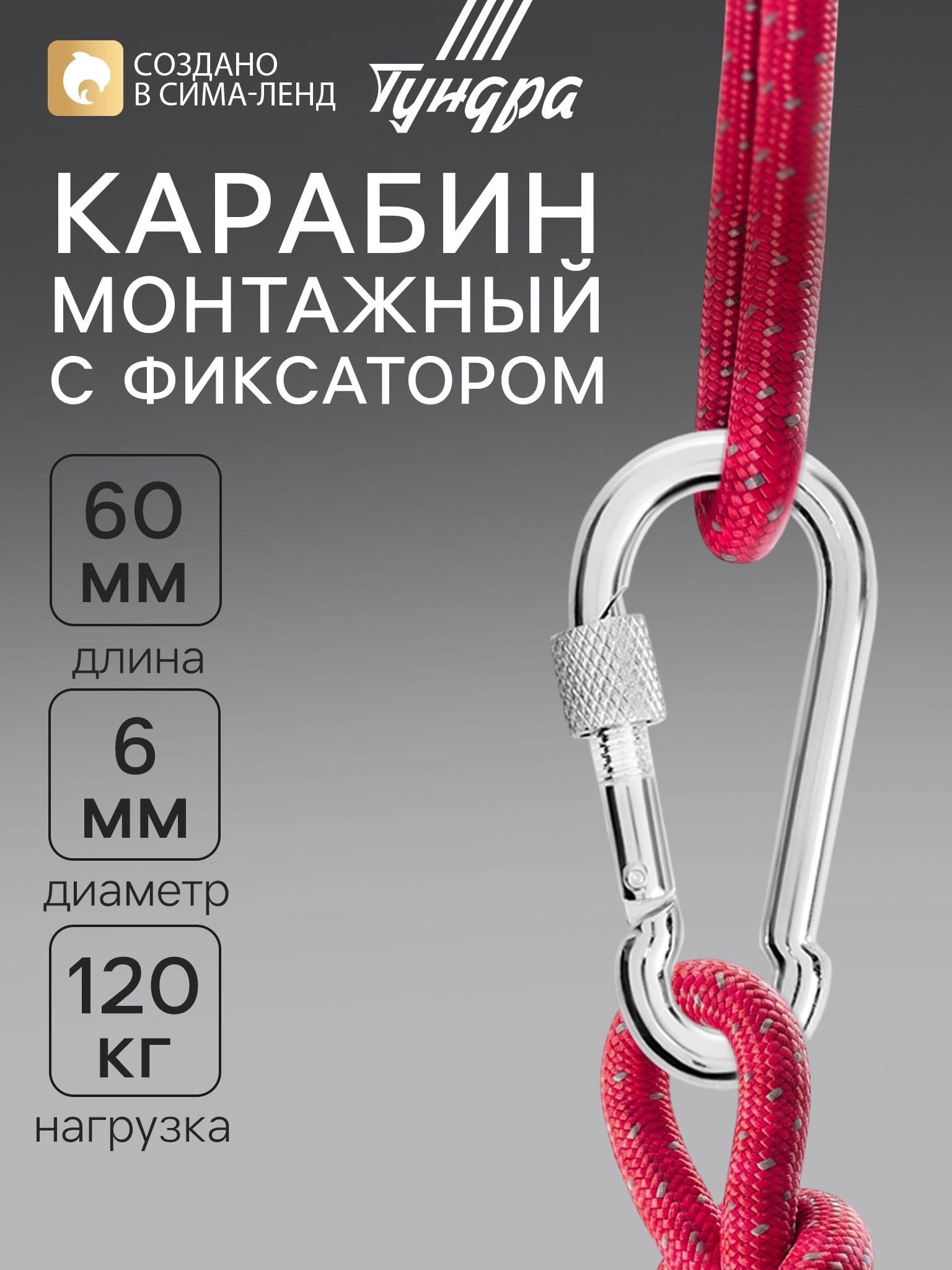 Карабин монтажный с фиксатором, DIN5299D, 6х60 мм