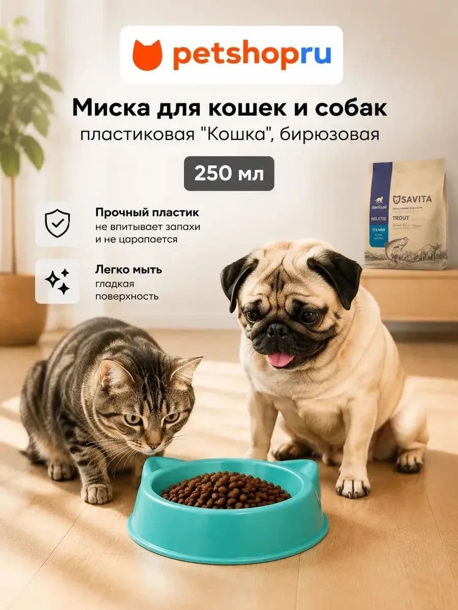 Миска для кошек / Миска пластиковая / для животных 250 мл