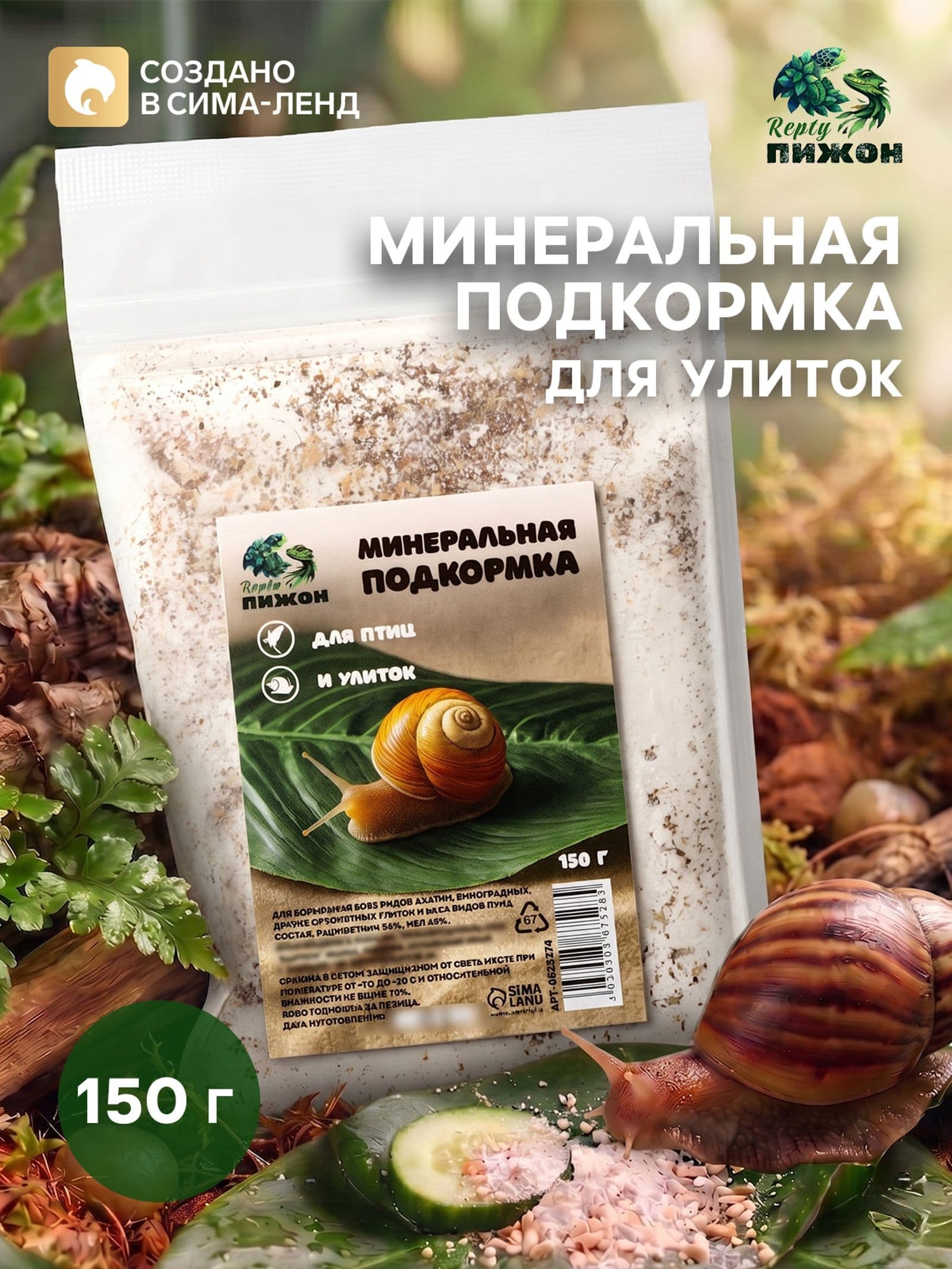 Минеральная подкормка для птиц и улиток, 150 г