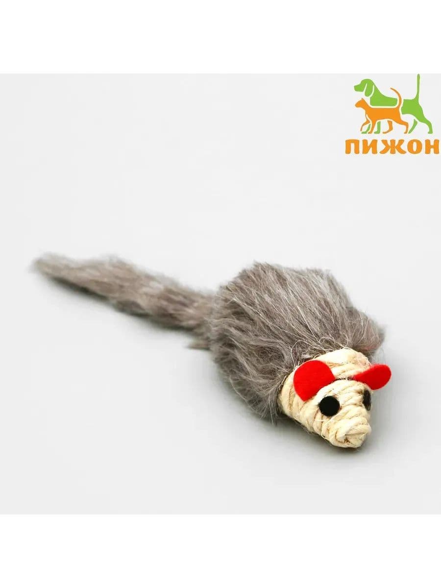 Игрушка для кошек "Серая мышь" с мордочкой из сизаля, 8 см
