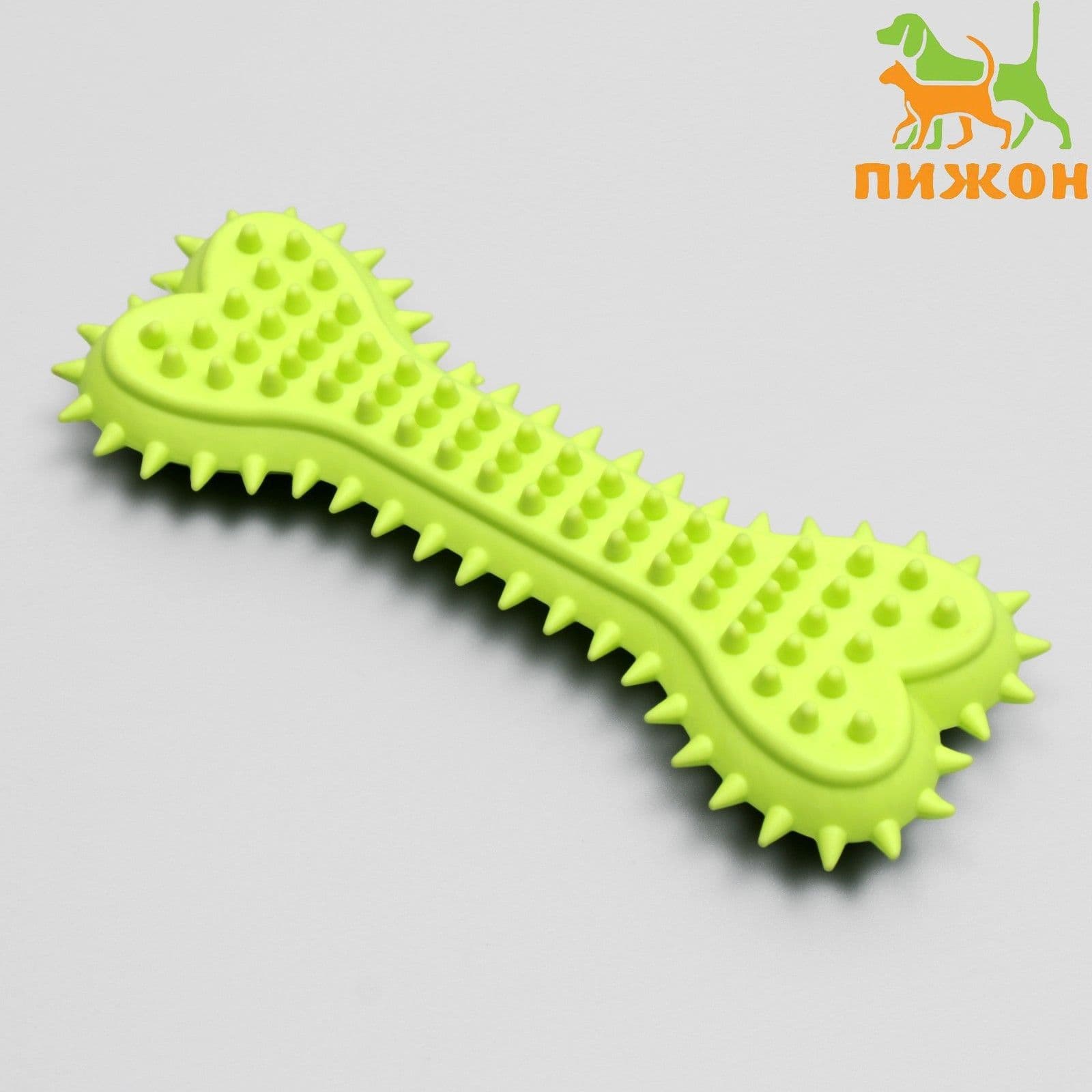 Игрушка жевательная литая Кость с шипами , 15 6 2.5 см, салатовая