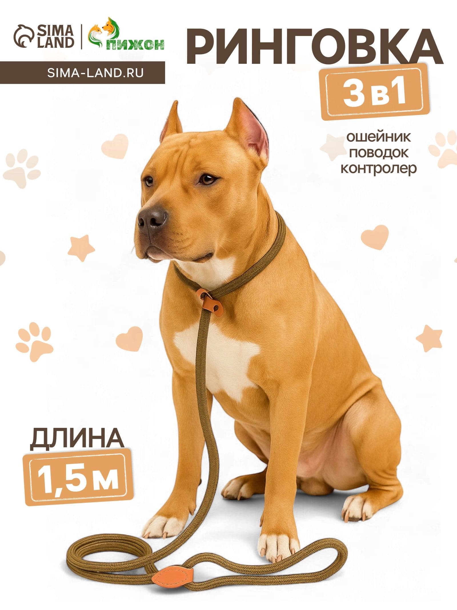 Поводок-удавка 150 х 1 см, полиэстер и натуральная кожа, бежевый