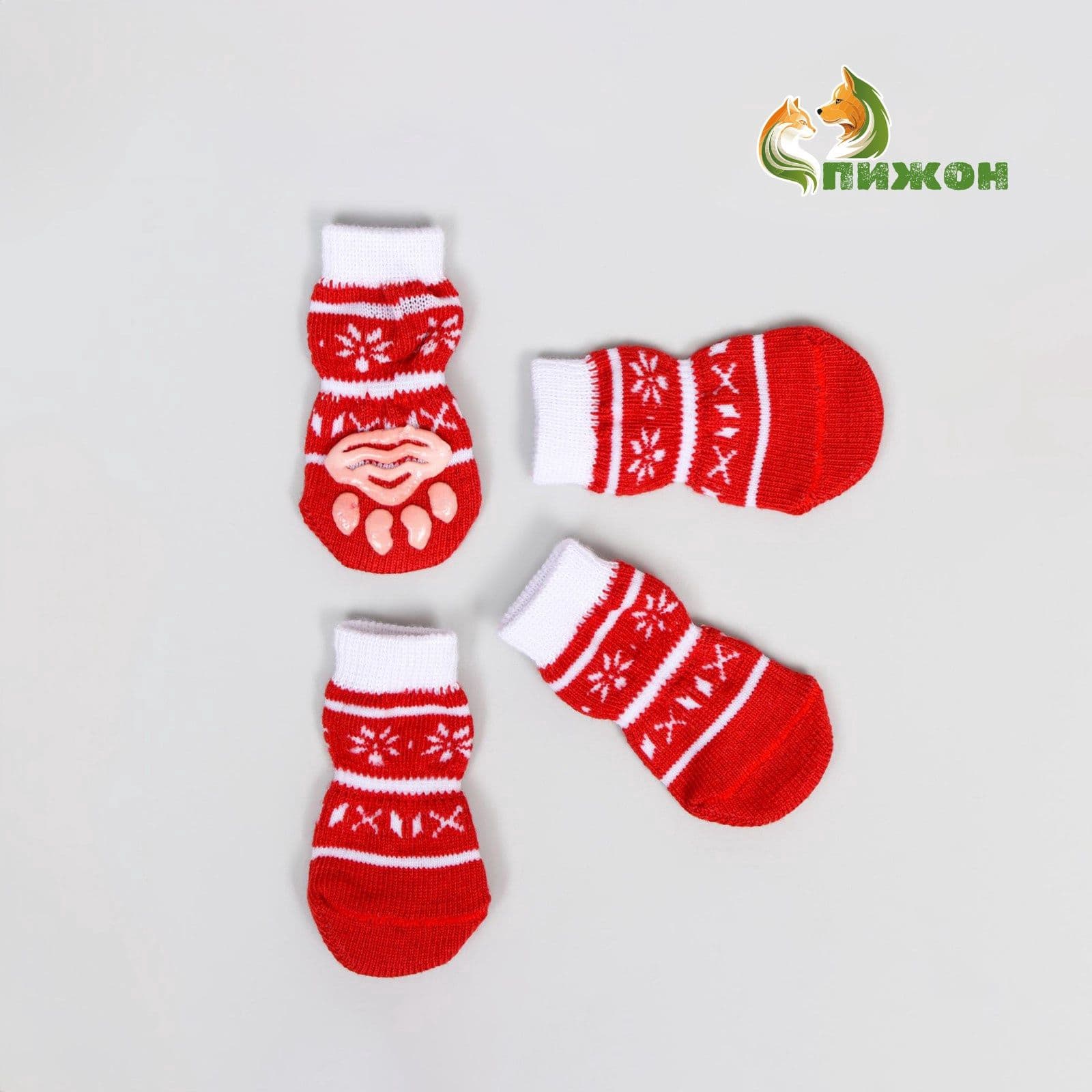 Носки для собак нескользящие "Снежинки" с меховой опушкой, S (2,5-3,5х6 см)