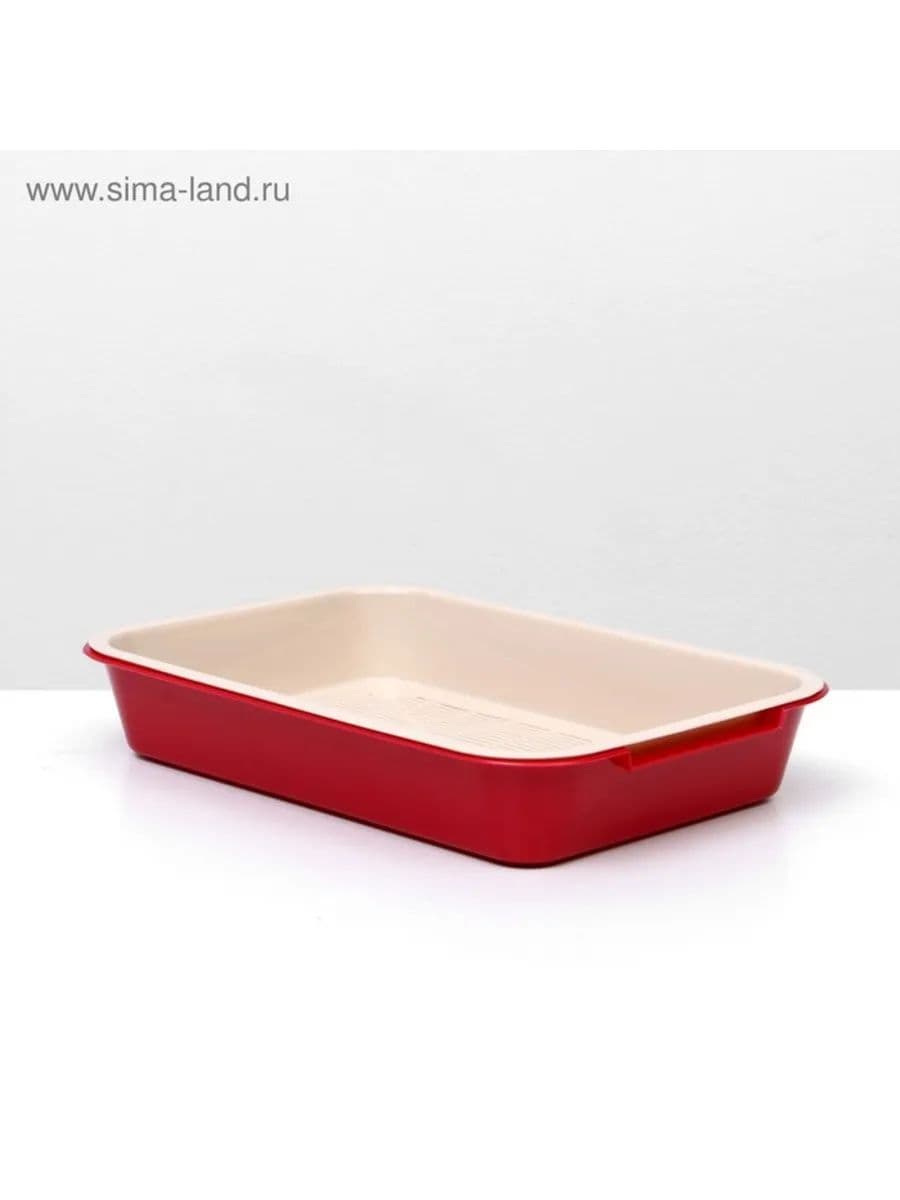 Туалет для кошек, средний без сетки 36 х 26 х 6,5 см, красный