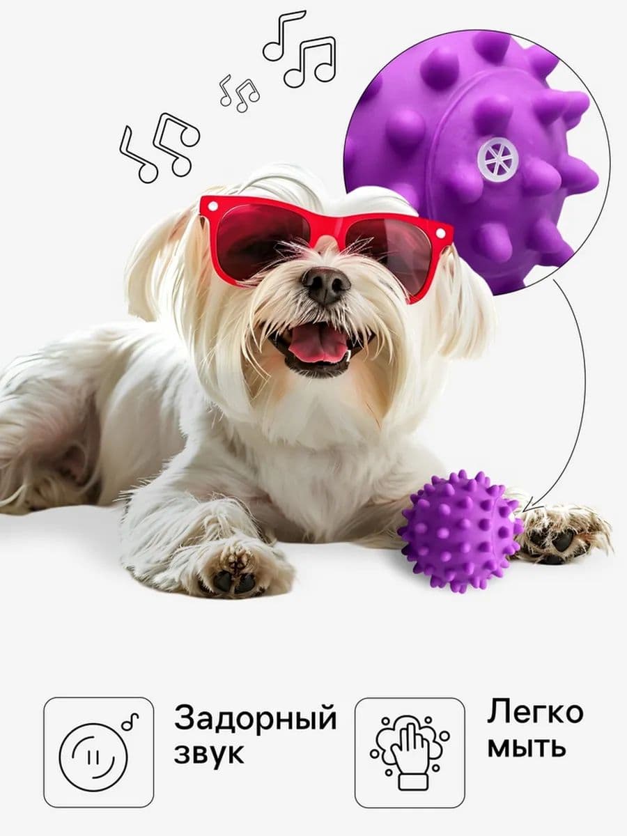 Игрушка пищащая "Колючий шар" для собак, 9 см, фиолетовая