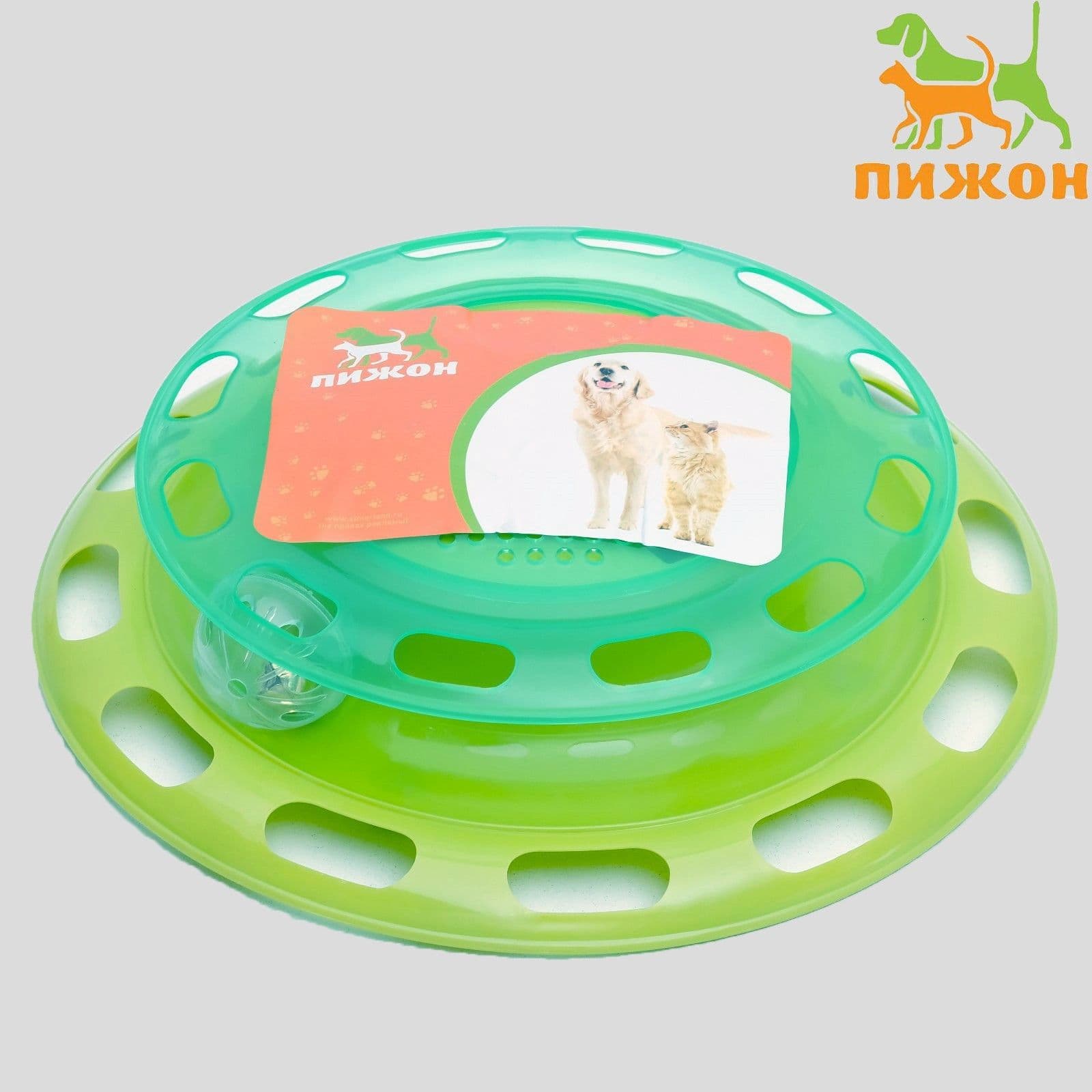 Игровой комплекс для кошек Пижон , с отсеками для лакомств/кошачьей мяты и шариком, зелёный