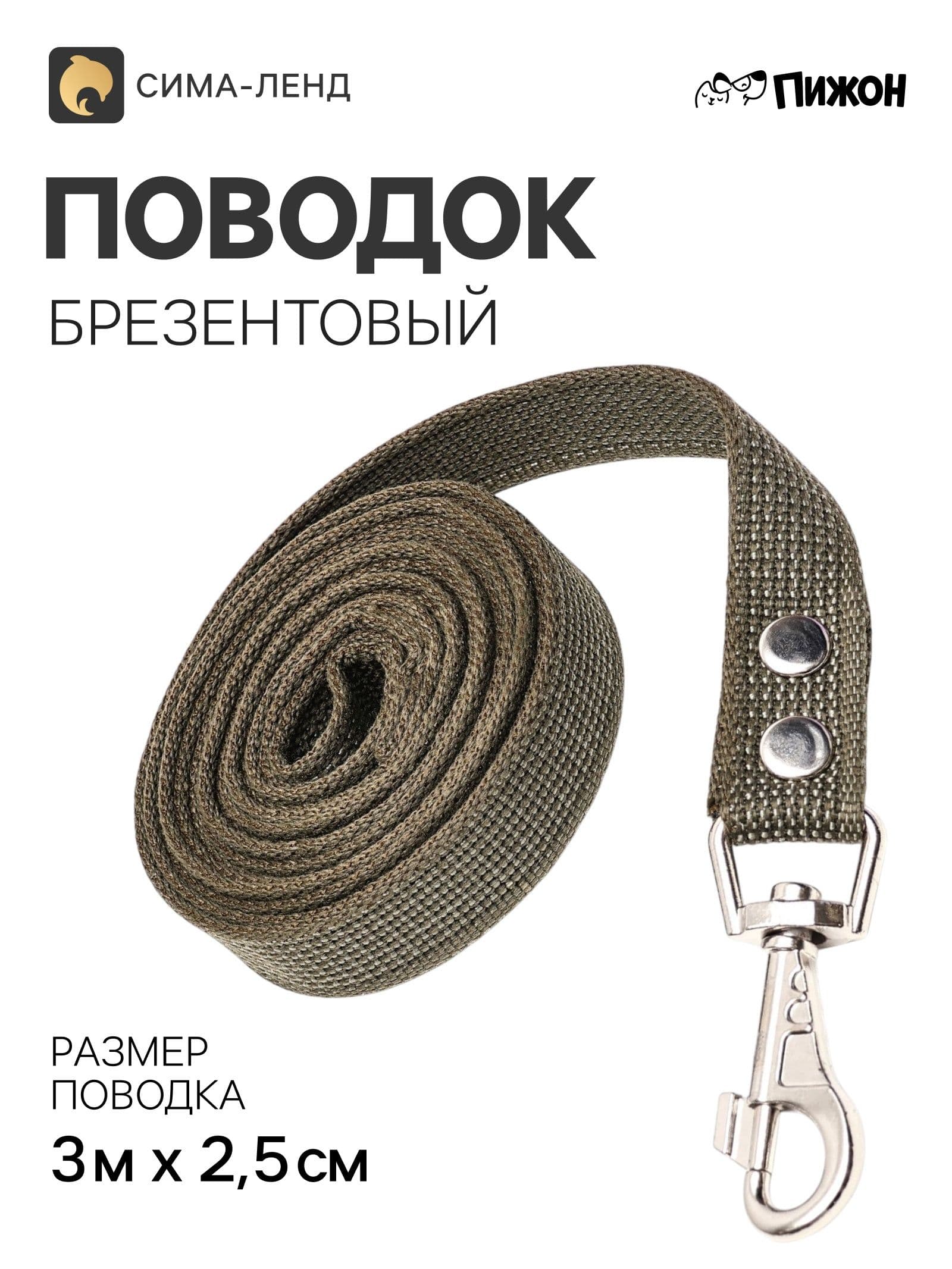 Поводок брезентовый 3 м х 2.5 см, тёмно-зелёный