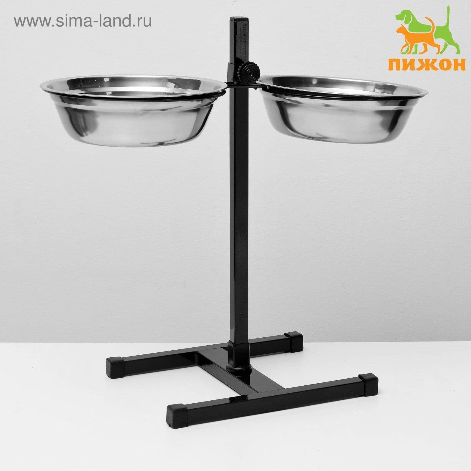 Подставка с мисками, 2*2 л, высота 50 см, разборная, чёрная