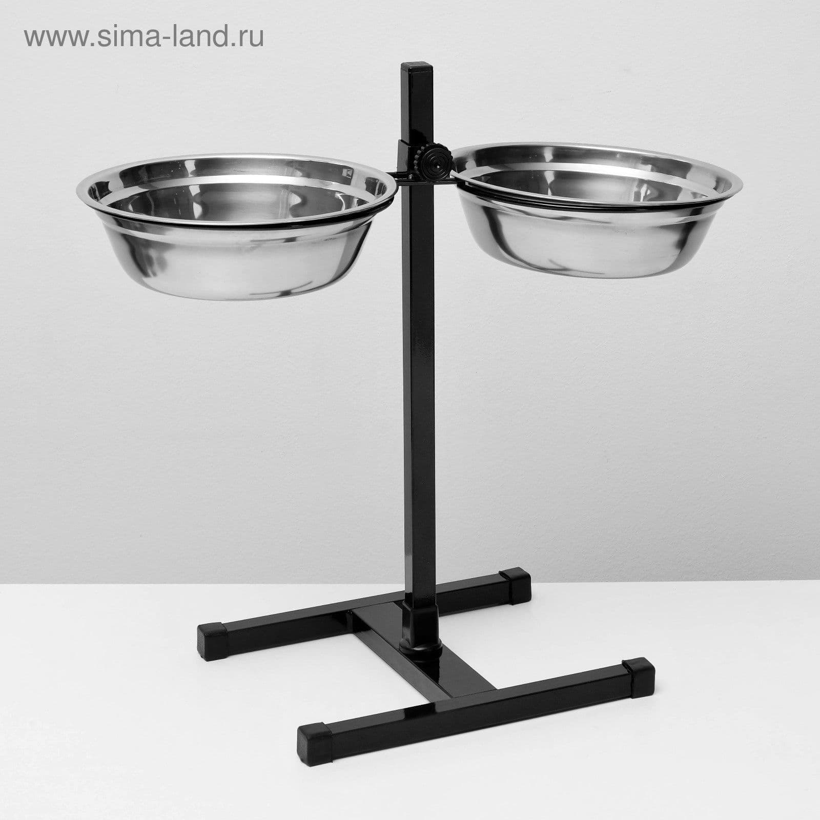 Подставка с мисками, 2*2 л, высота 50 см, разборная, чёрная