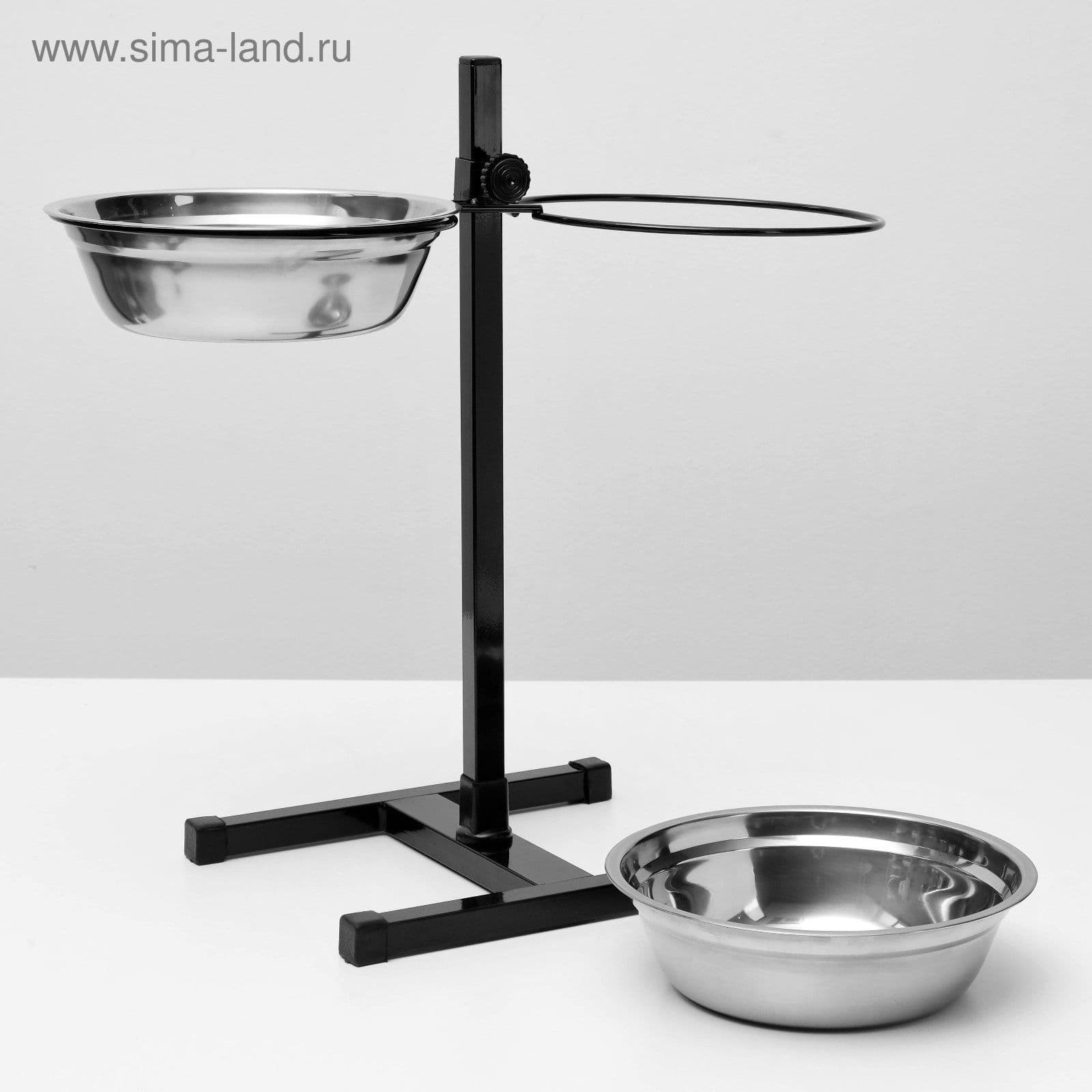 Подставка с мисками, 2*2 л, высота 50 см, разборная, чёрная