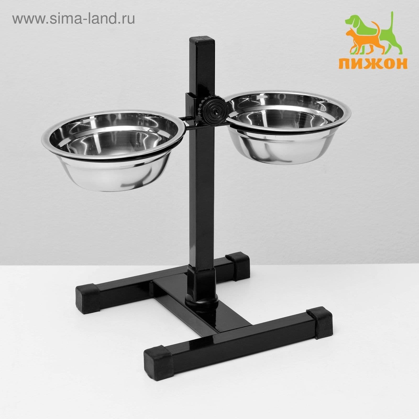 Подставка с мисками, 2*350 мл, высота 30 см, разборная, чёрная