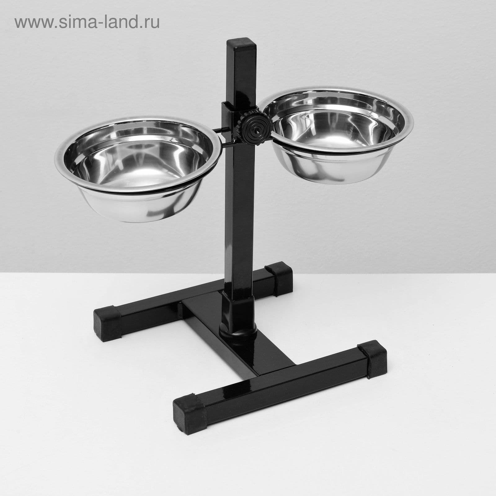 Подставка с мисками, 2*350 мл, высота 30 см, разборная, чёрная