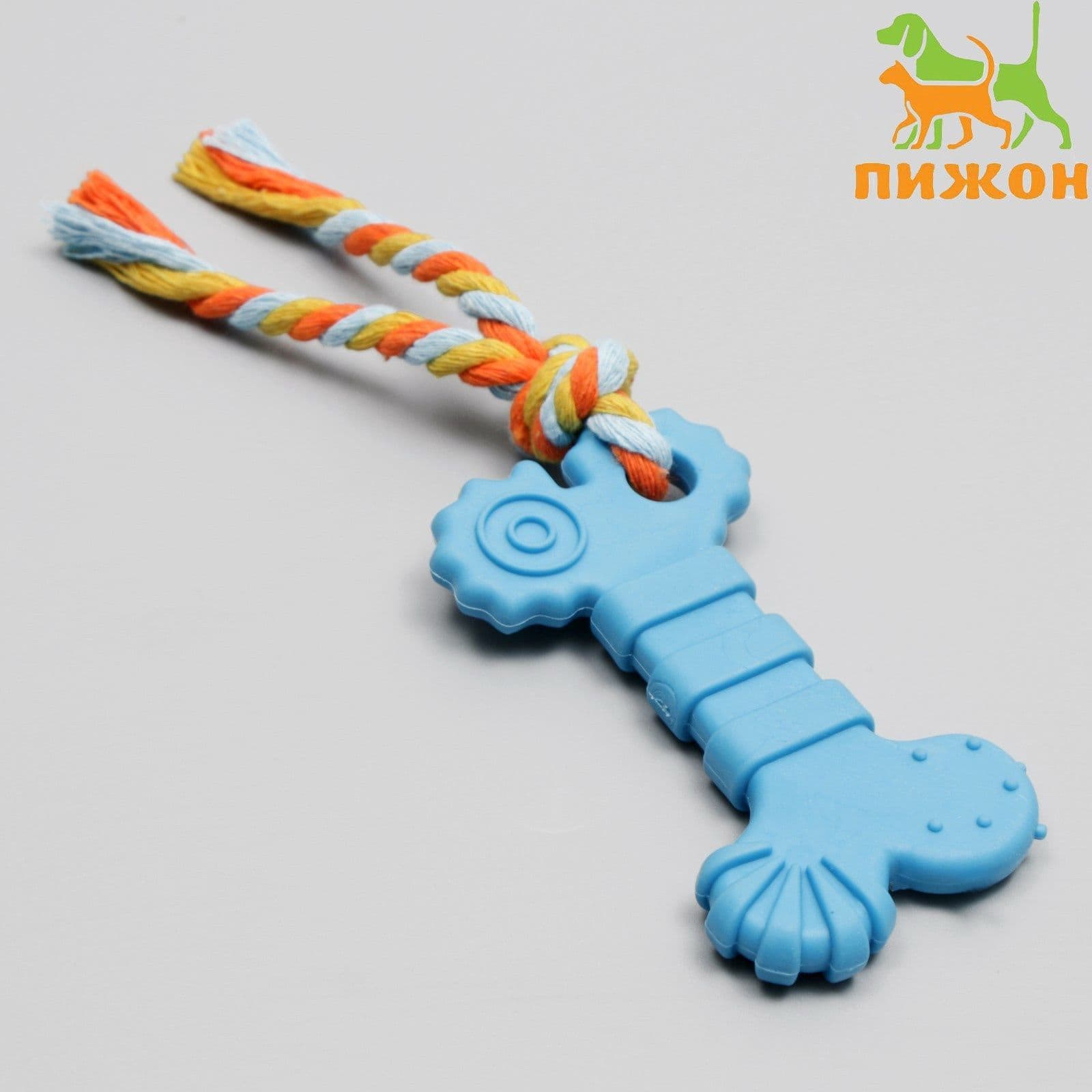 Игрушка для собак / кошек жевательная с канатом Кость с хвостом, синяя