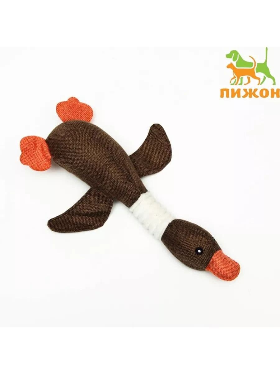 Игрушка текстильная Утка с пищалкой, 31 см, коричневая
