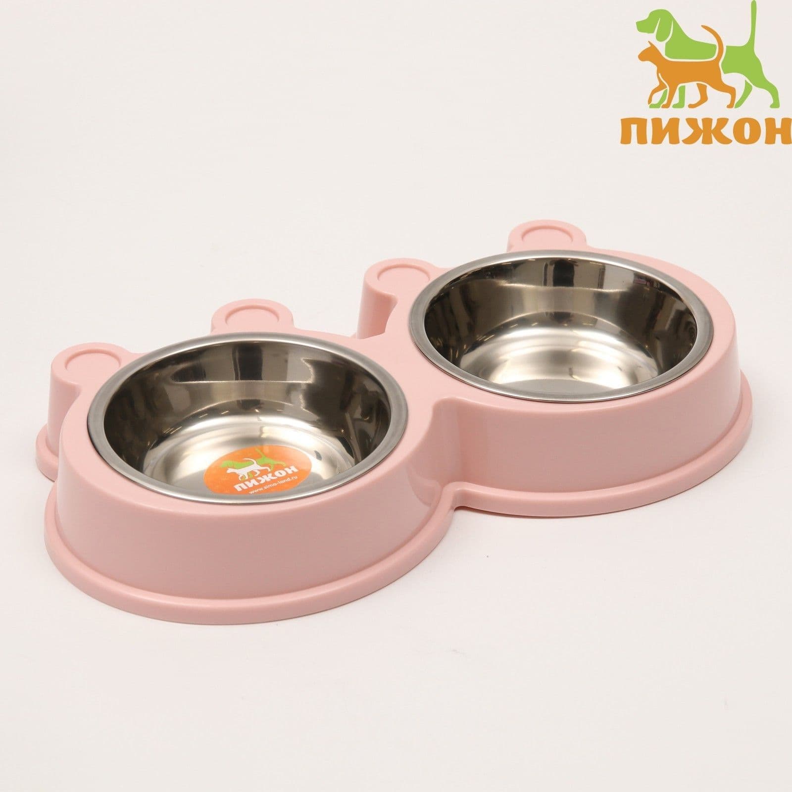 Миска металлическая двойная на пластиковой основе, 27,8*15,5*4 см,