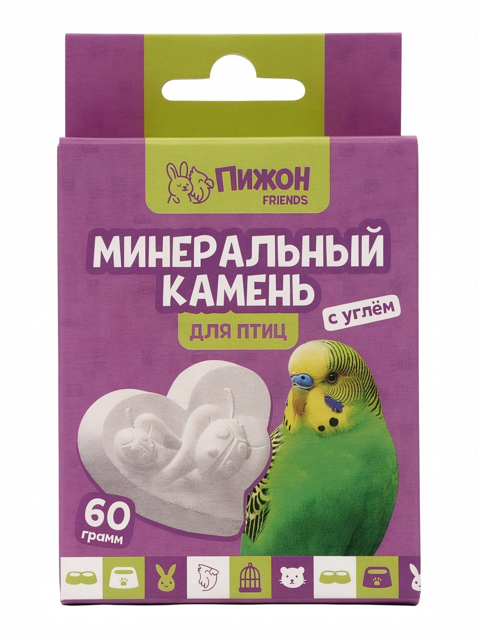 Минеральный камень "Пижон" для птиц сердце с углем, 60 г