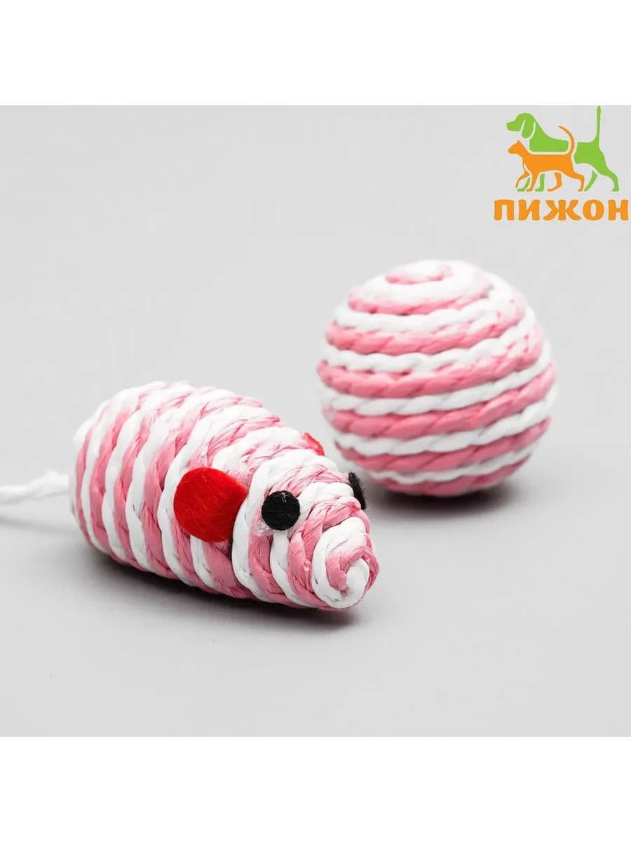 Набор игрушек для кошек: мышь 5 см и шар 4 см