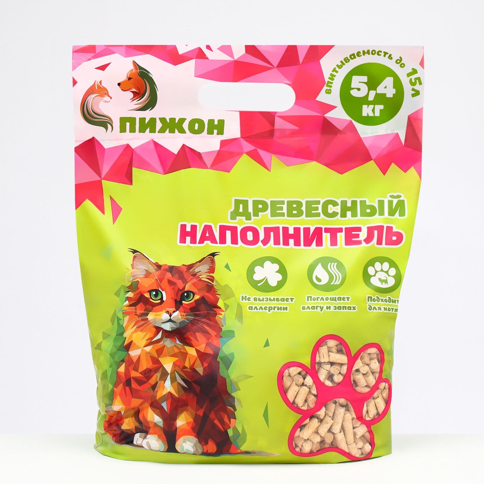 Наполнитель древесный для кошачьего туалета Пижон, 15 л