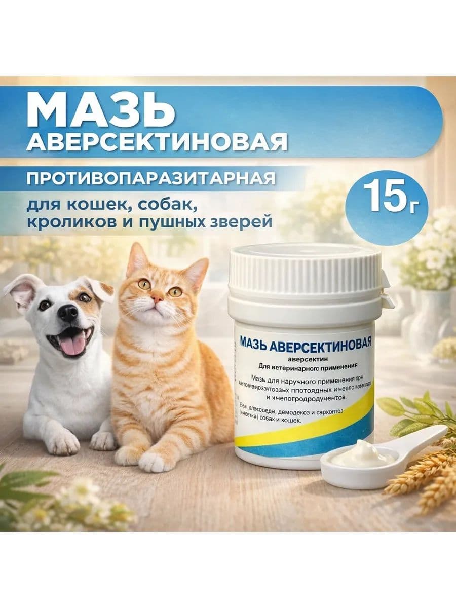 Мазь аверсектиновая для собак и кошек, 15 г