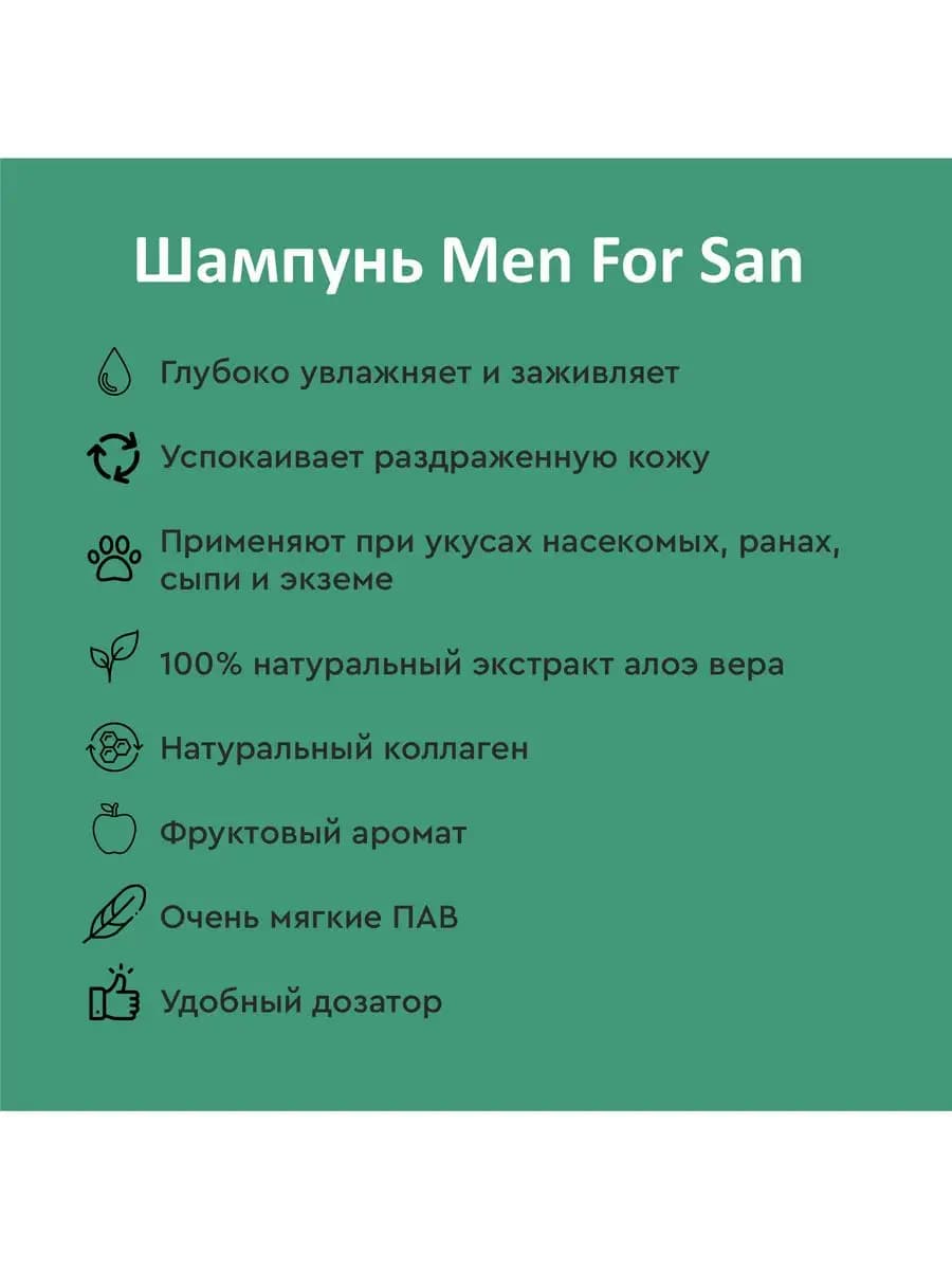Шампунь Мэн фо Сан (Men for San) натуральный успокаивающий с алоэ вера для грызунов, 300 мл